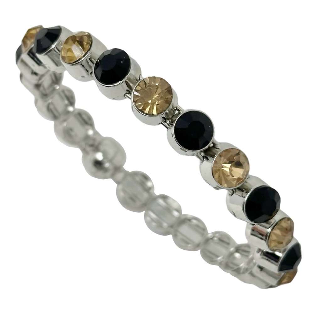 Black & Topaz Gold Color Rhinestone Stackable Magnetic Bangle Bracelet
